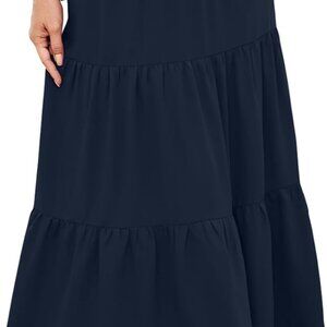 Women's 2025 Summer Boho Tiered Maxi Skirt Flowy A-Line Elastic Waist with Pocke